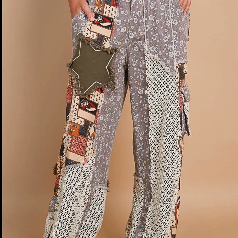 Pol Bohemian Patchwork Wide-Leg Pants